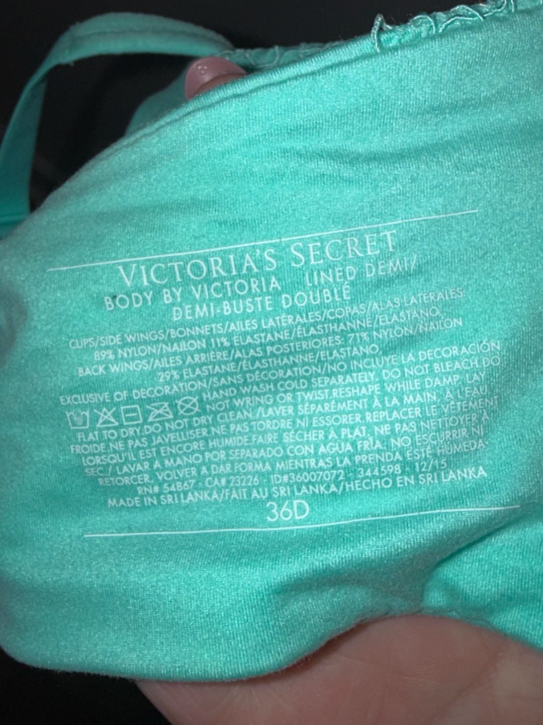 Victoria's Secret Body By Victoria Lined Demi Bra Size 36D Turquoise Green Lace 4