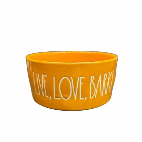 M size Rae Dunn Live Love Bark Orange Ceramic Dog Bowl