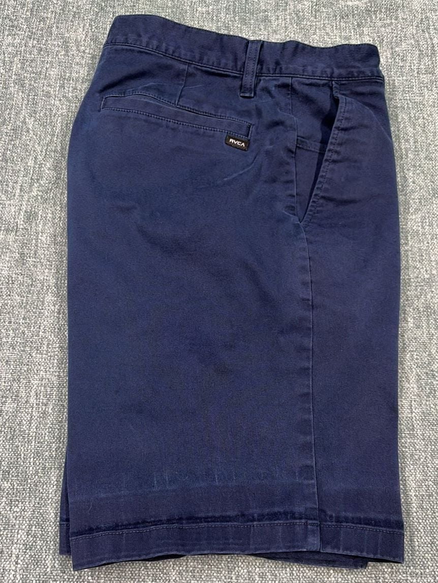 RVCA Week-End Fit Chino Shorts Size 36 Navy Blue Stretch Twill 10