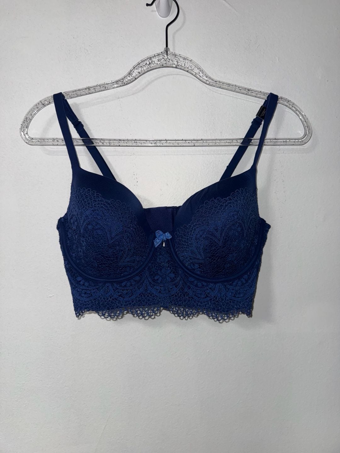 Victoria's Secret Body By Victoria Lined Demi Bra Size 36D Blue Lace Longline 2