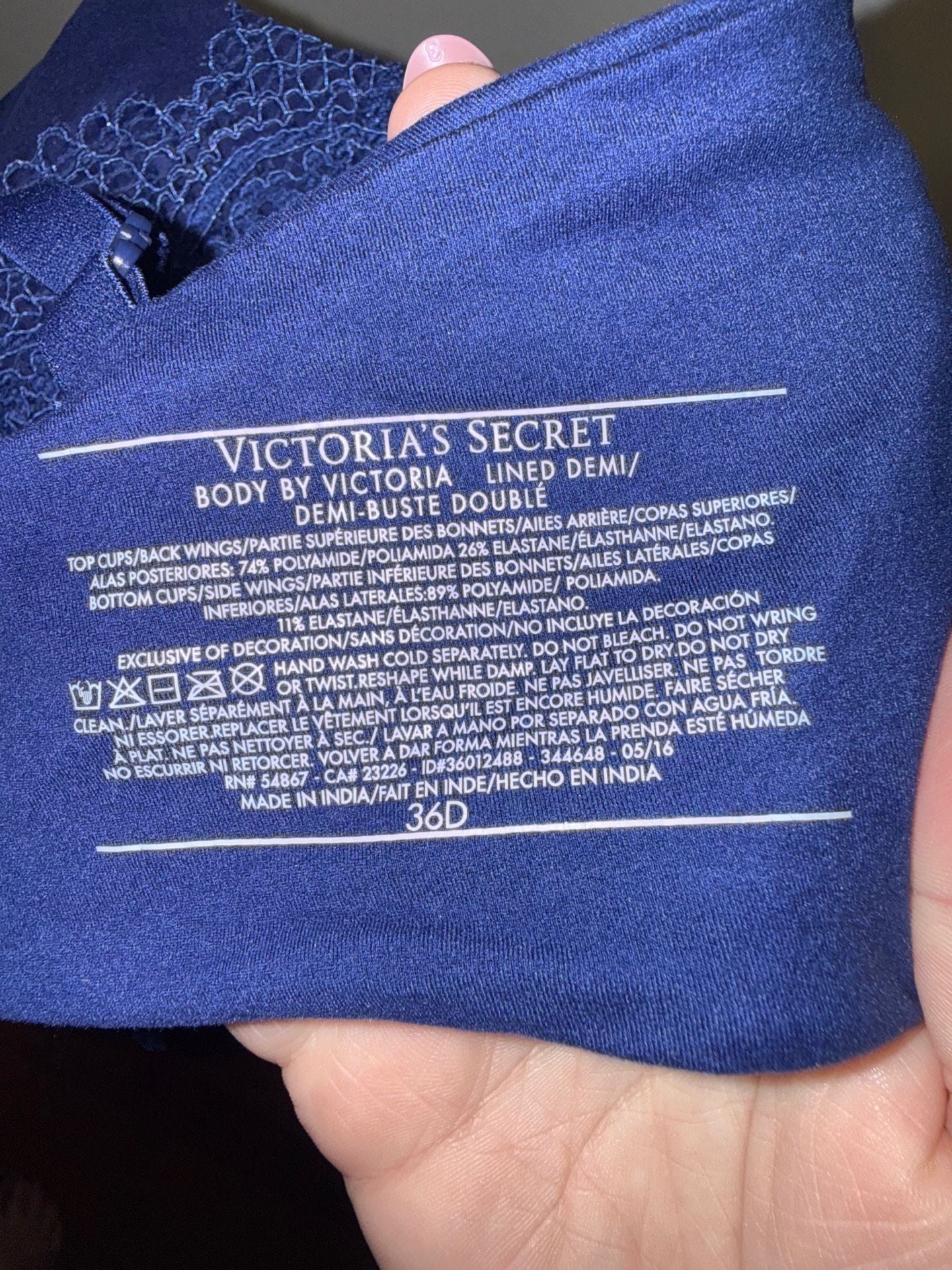 Victoria's Secret Body By Victoria Lined Demi Bra Size 36D Blue Lace Longline 5