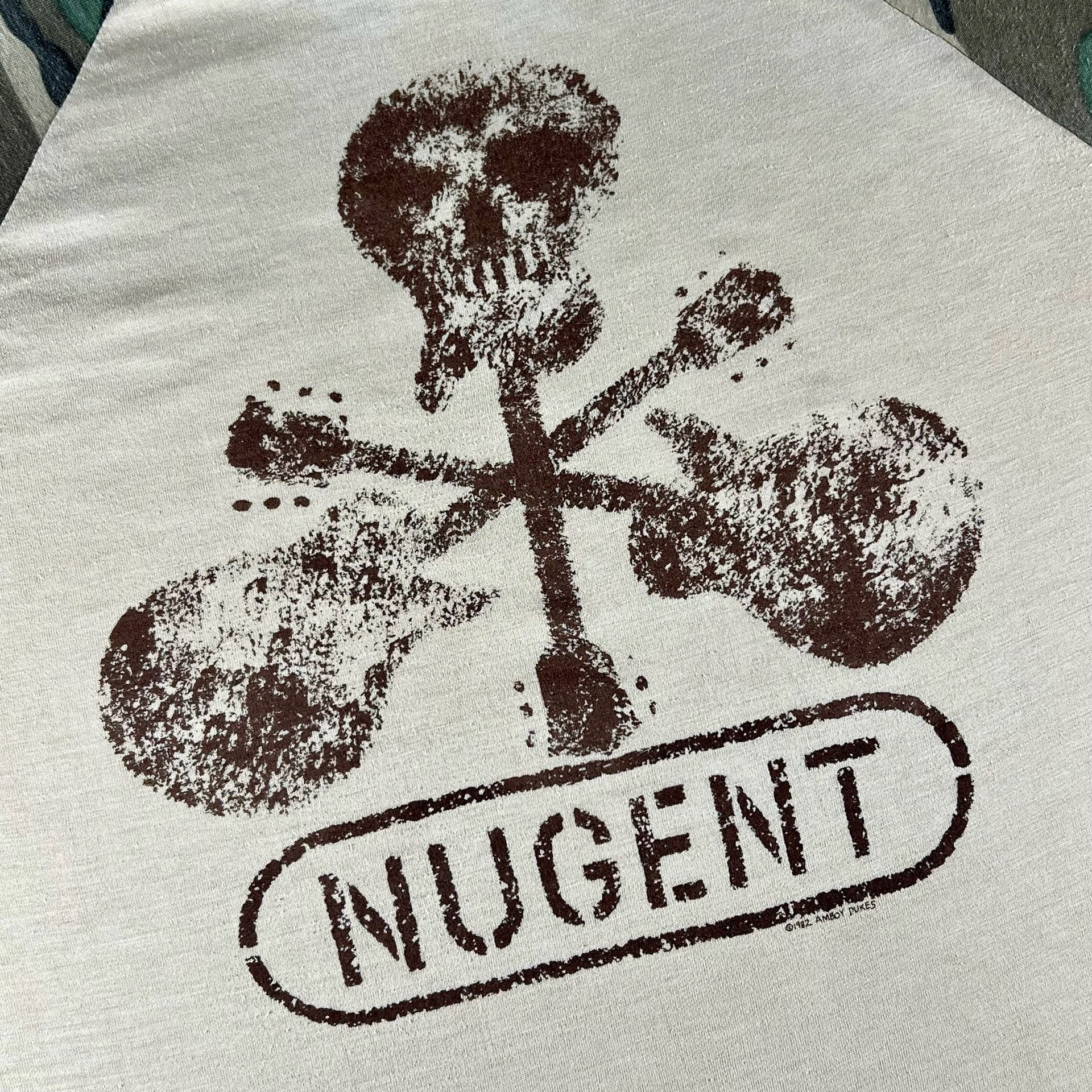 1982 Ted Nugent Skull Guitar Graphic Camo Quarter Sleeve T-Shirt Large Vintage 3