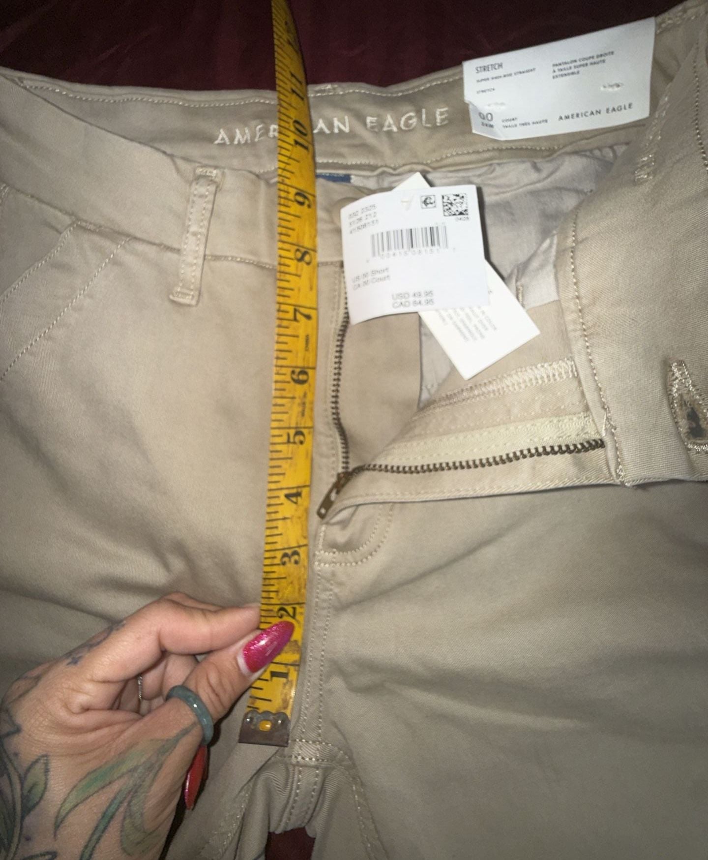 American Eagle Super High-Rise Straight Pants Size 00 Short Beige Khaki 4