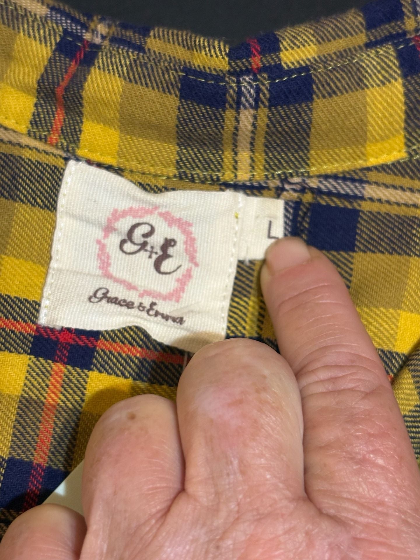 Grace & Emma Plaid Button Down Shirt Size L Yellow Sequin Yoke 3