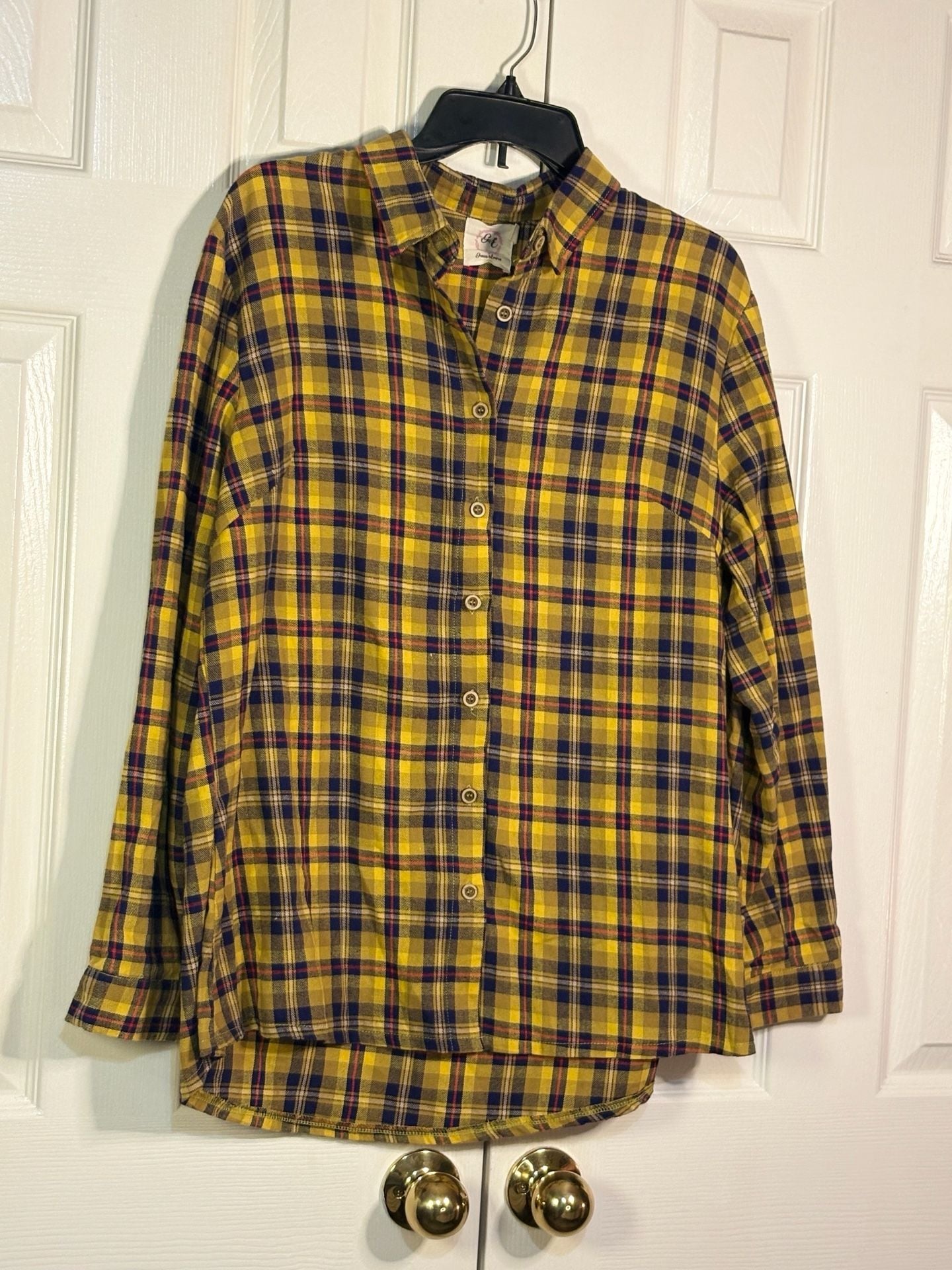 Grace & Emma Plaid Button Down Shirt Size L Yellow Sequin Yoke 4