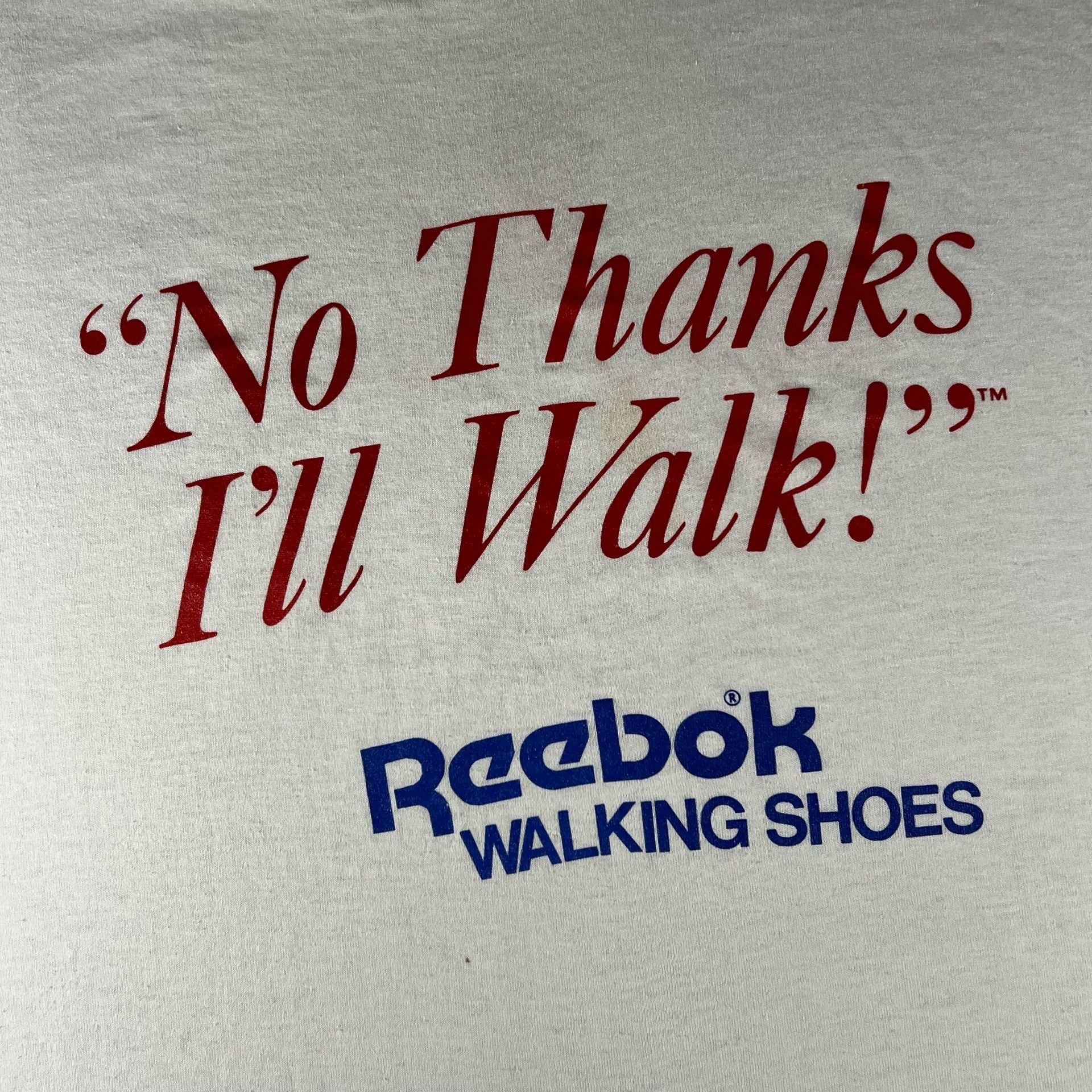 Vintage Reebok “No Thanks I'll Walk” T-Shirt Size XL White Walking Shoes Graphic 3