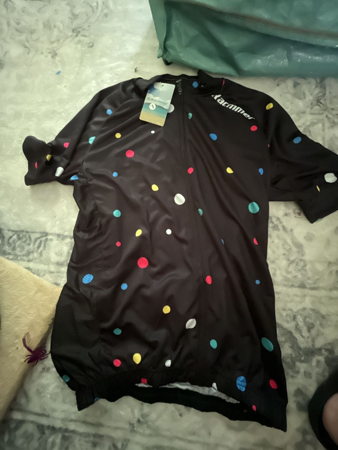 Racmmer Cycling Jersey Size L Black Polka Dot Short Sleeve 2