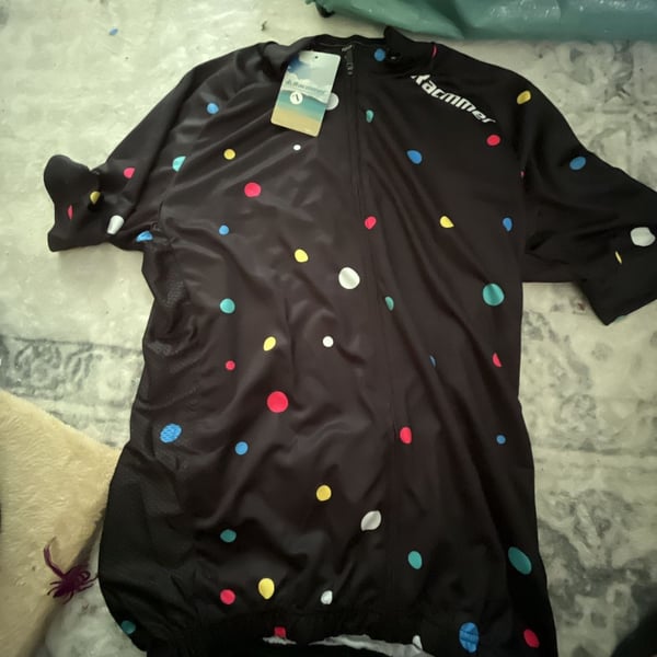 Racmmer Cycling Jersey Size L Black Polka Dot Short Sleeve