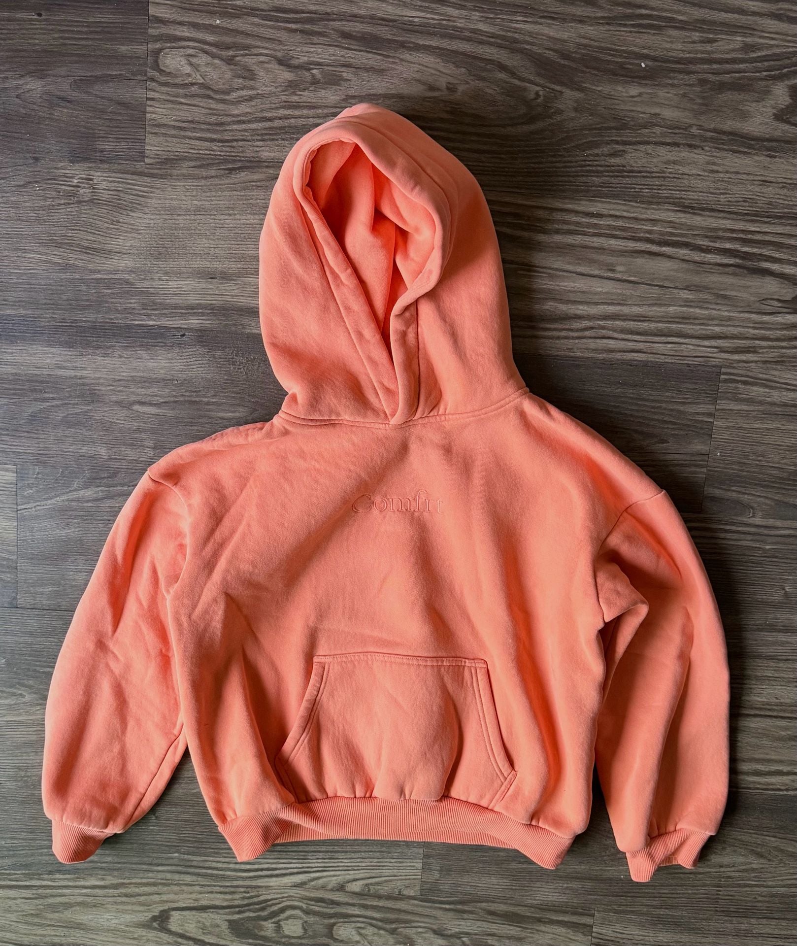 Comfrt Hoodie Size L Peach Heavyweight Cotton Blend Pullover Sweatshirt 2