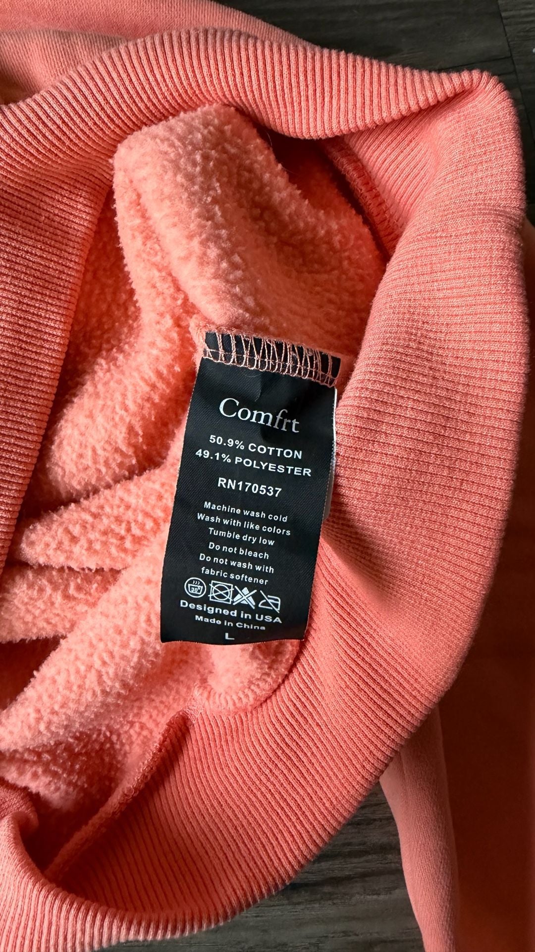 Comfrt Hoodie Size L Peach Heavyweight Cotton Blend Pullover Sweatshirt 7