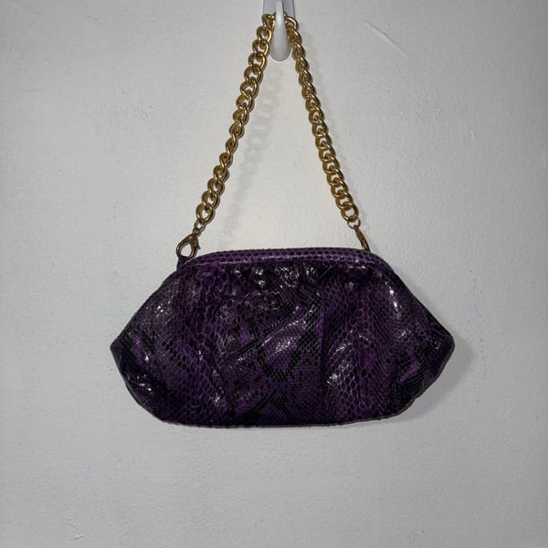 Lorelei Purple Snakeskin Shoulder Bag With Gold Ch