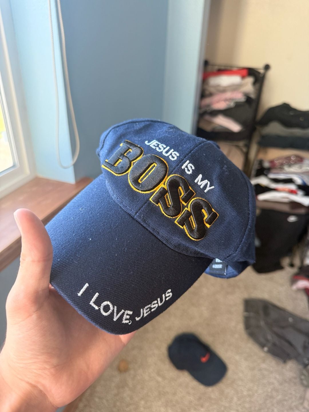 Jesus Is My Boss Baseball Cap Navy Blue Embroidered I Love Jesus Adjustable 2