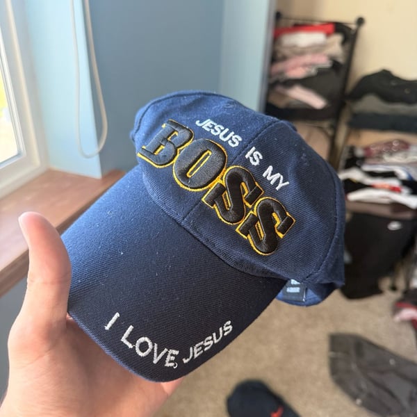 Jesus Is My Boss Baseball Cap Navy Blue Embroidered I Love Jesus Adjustable