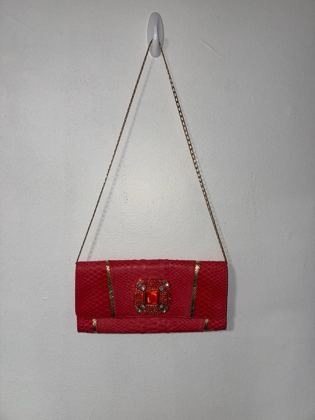 Carlos Falchi Red Snakeskin Crystal Clutch Bag 2