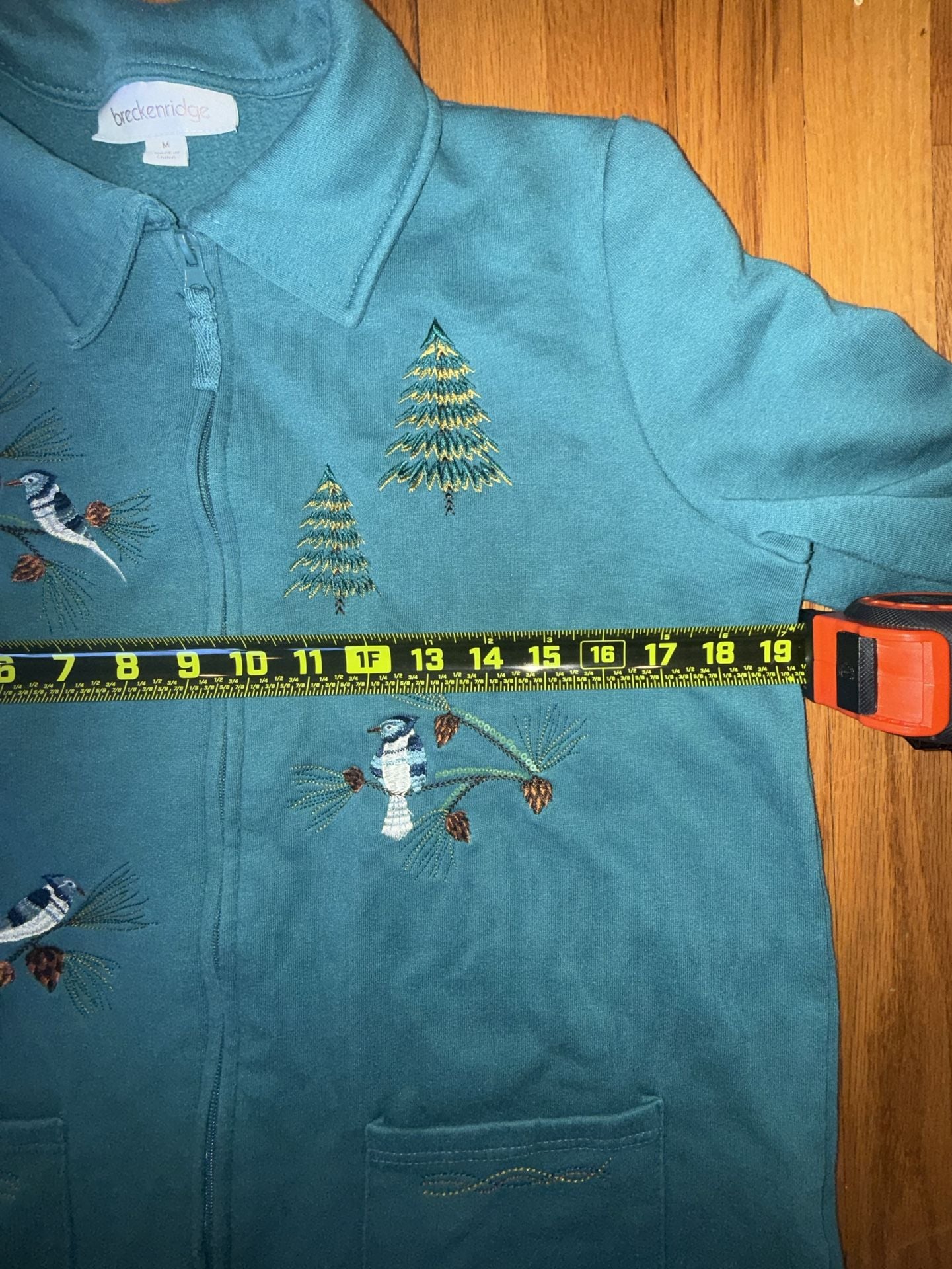 Breckenridge M Sweatshirt Full Zip Appliqué Trees Teal Autumn Teachercore




 11