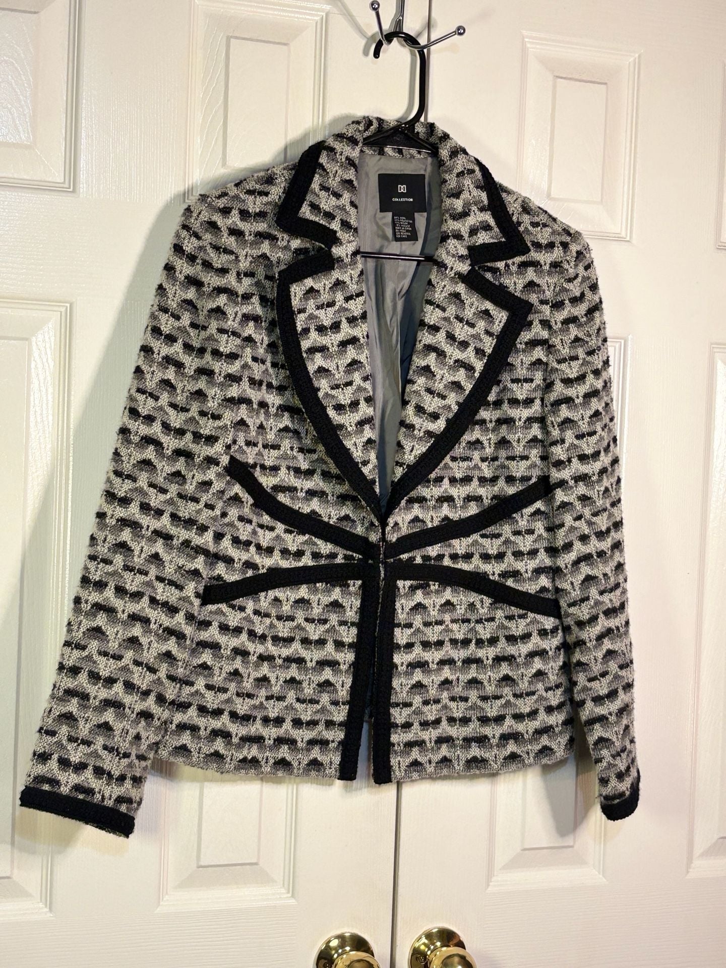 DD Collection Tweed Suit Jacket Size 10 Black White Wool Formal Blazer 5