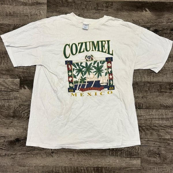 M&O Knits Cozumel Mexico Graphic T-Shirt Size XL White Paradise