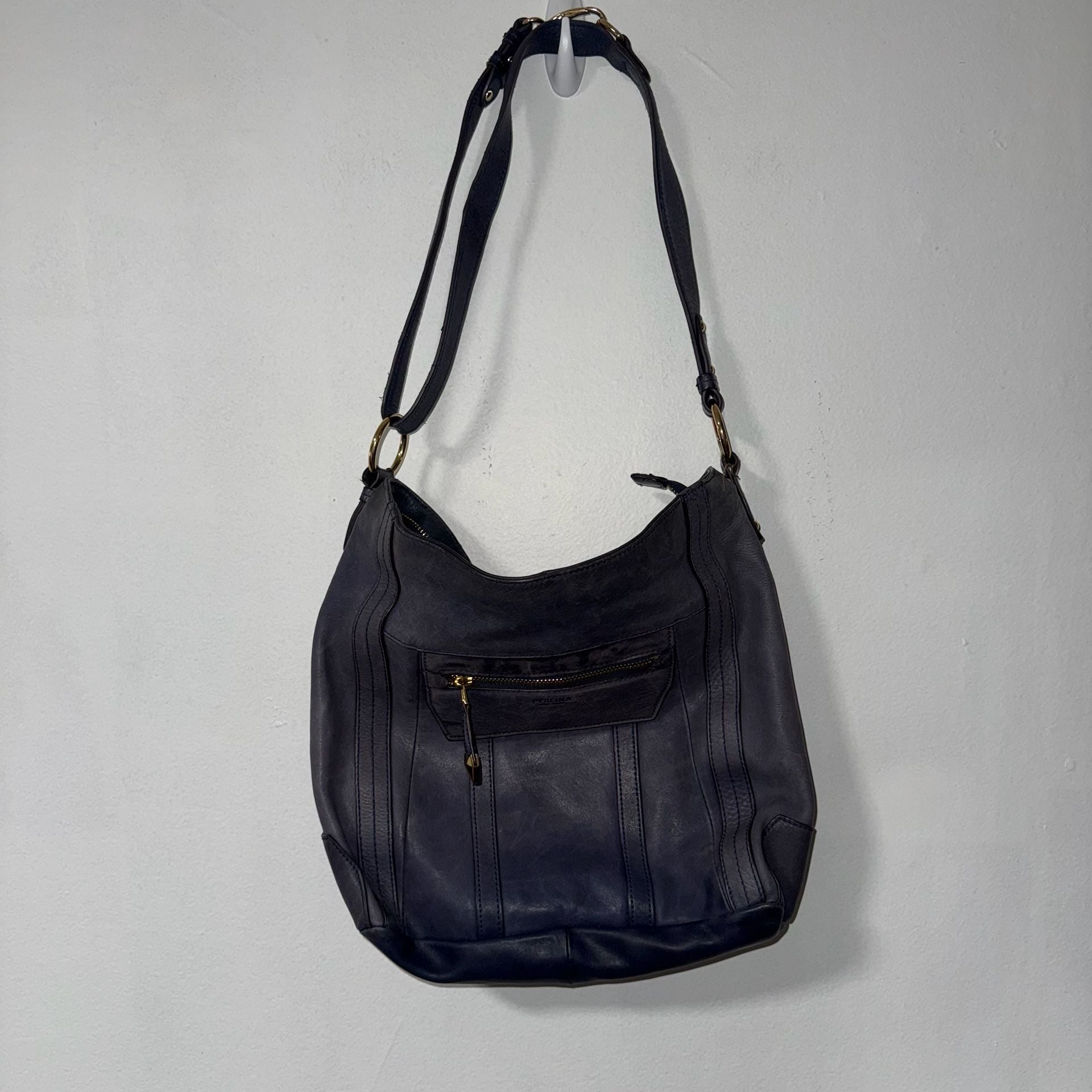Perlina New York Blue Leather Hobo Shoulder Bag 2