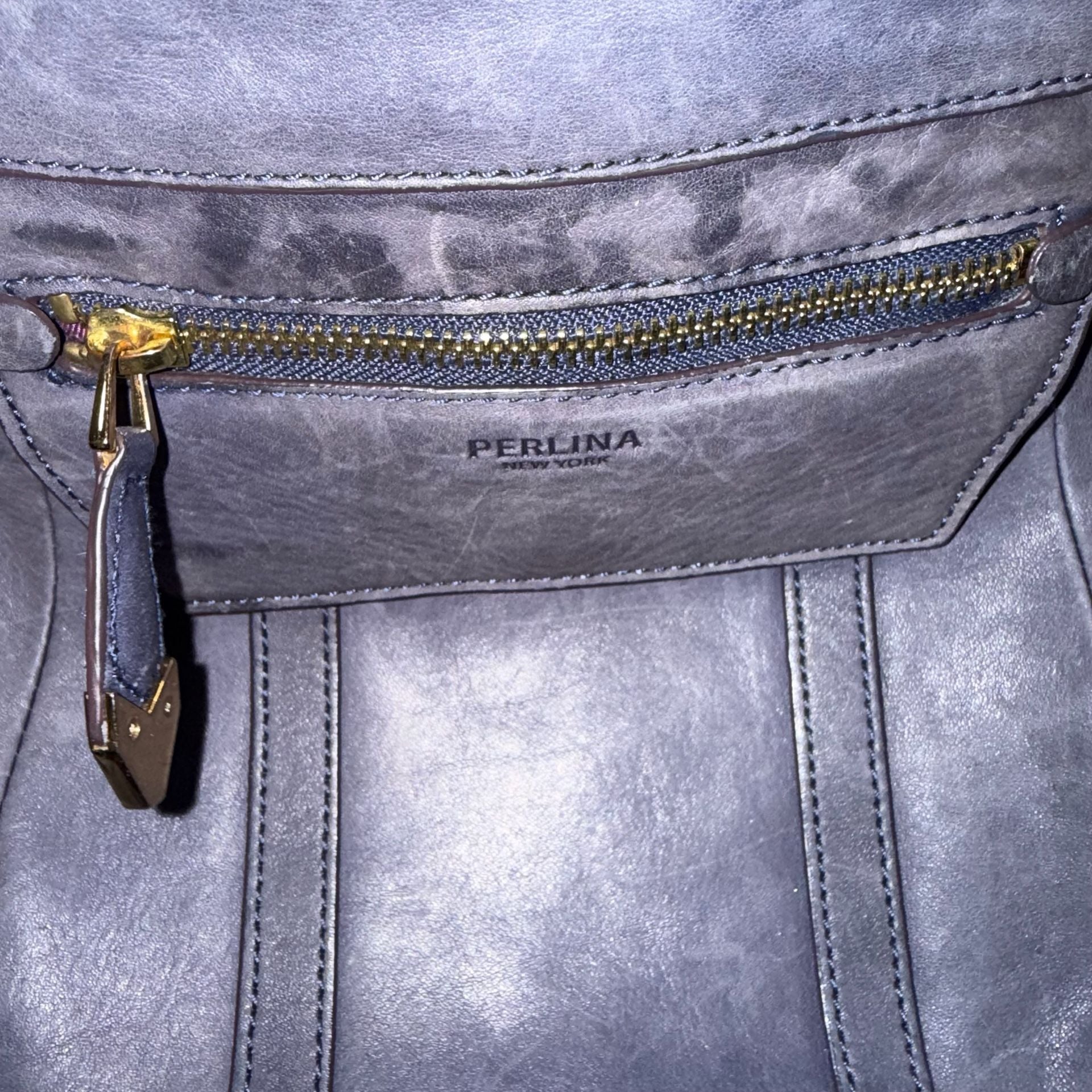 Perlina New York Blue Leather Hobo Shoulder Bag 4