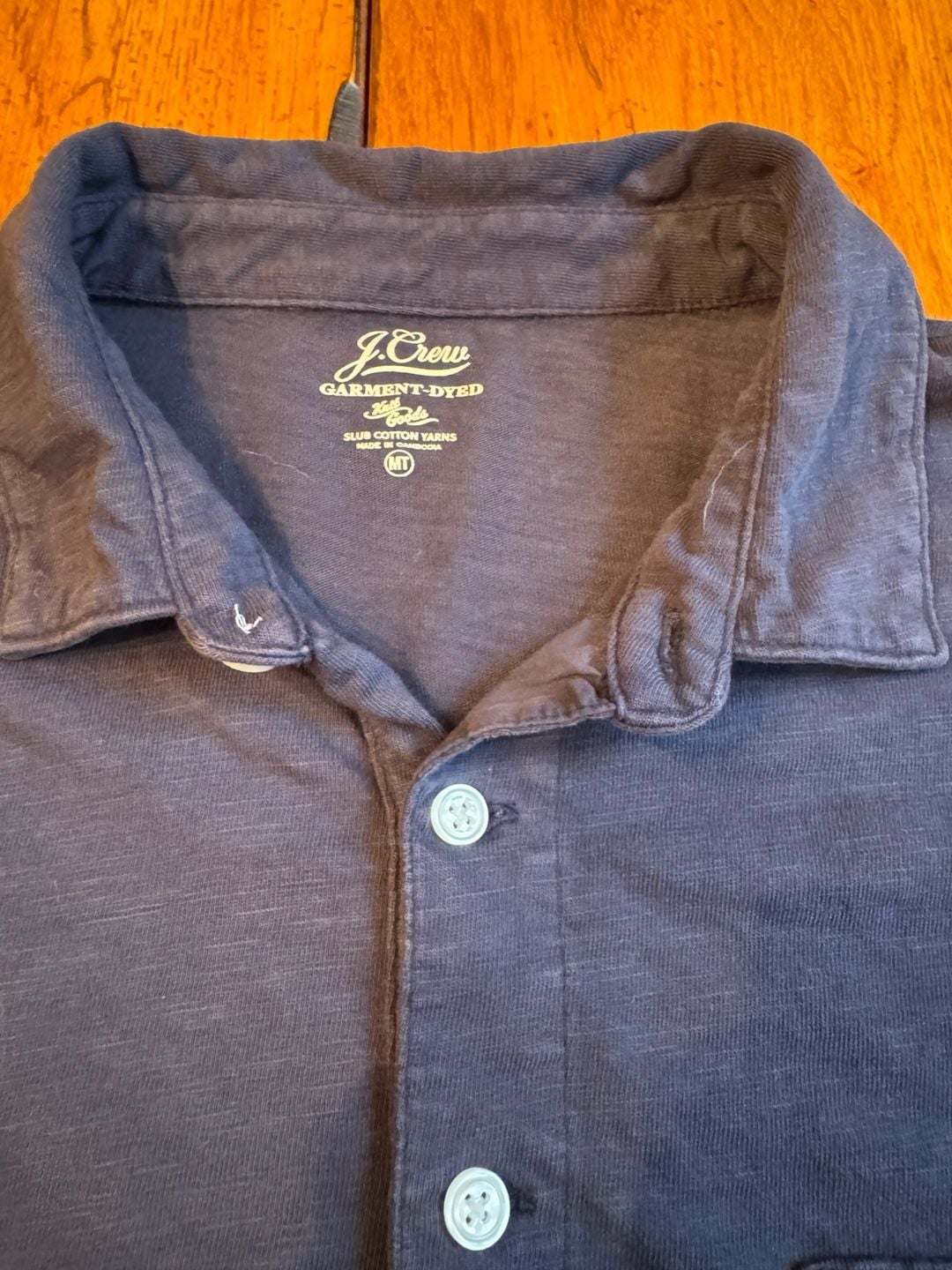 J.Crew Garment-Dyed Long Sleeve Polo Shirt Size MT Navy Pocket h1589 4