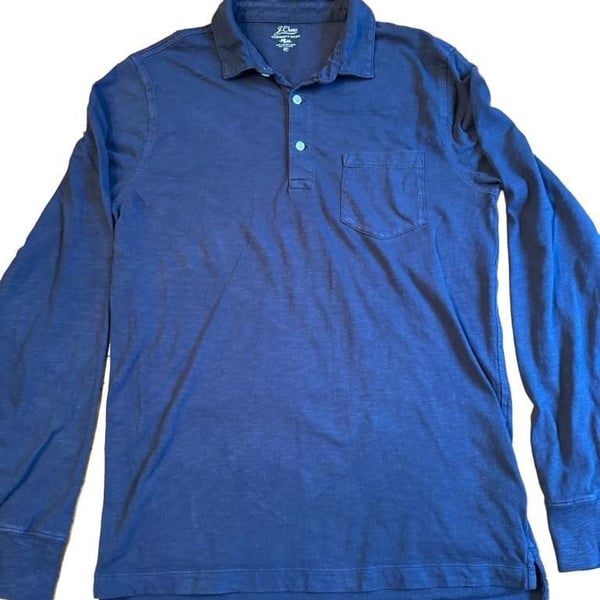 J.Crew Garment-Dyed Long Sleeve Polo Shirt Size MT Navy Pocket h1589