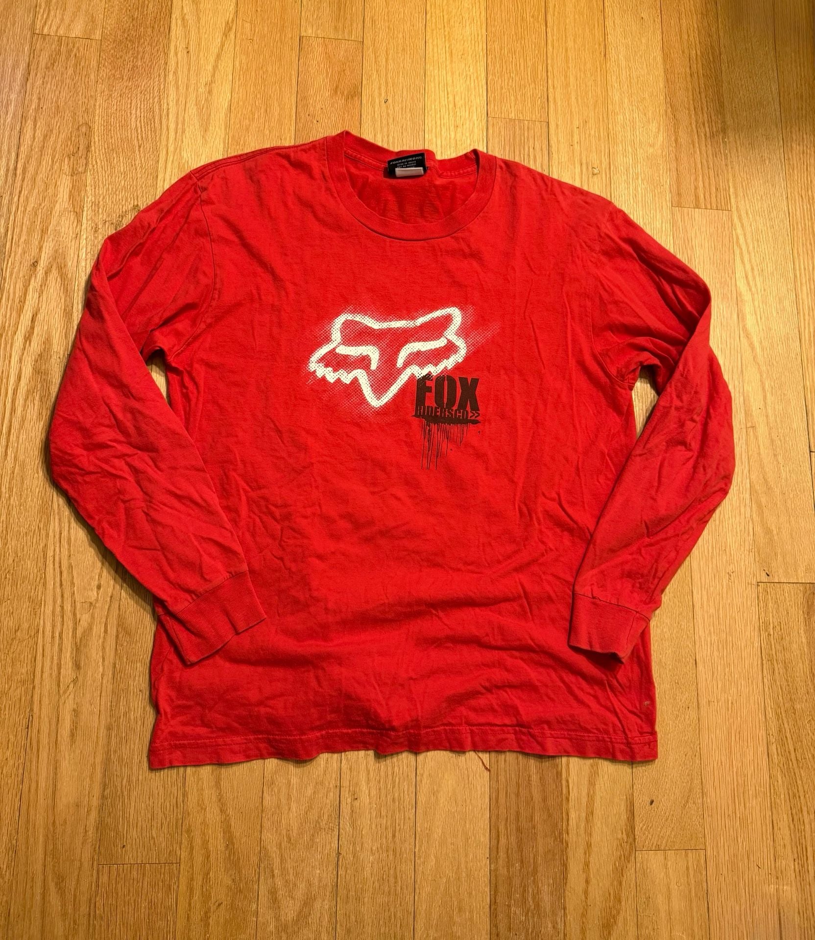 Retro Y2K Fox Racing Long Sleeve Graphic Shirt Red Size L 2
