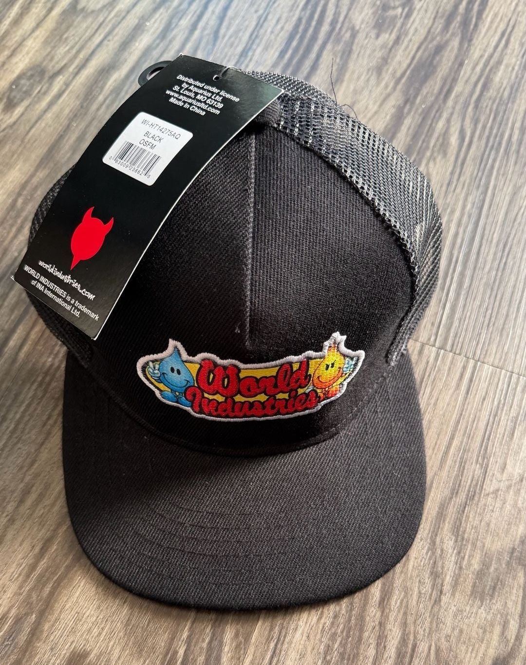World Industries Trucker Hat Black Snapback Mesh Cap Logo Patch New 2