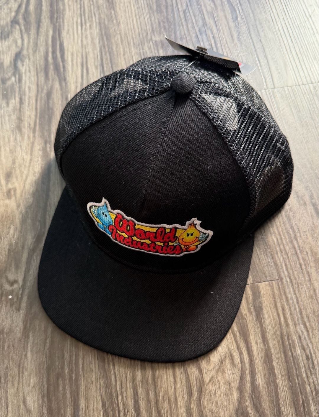 World Industries Trucker Hat Black Snapback Mesh Cap Logo Patch New 5