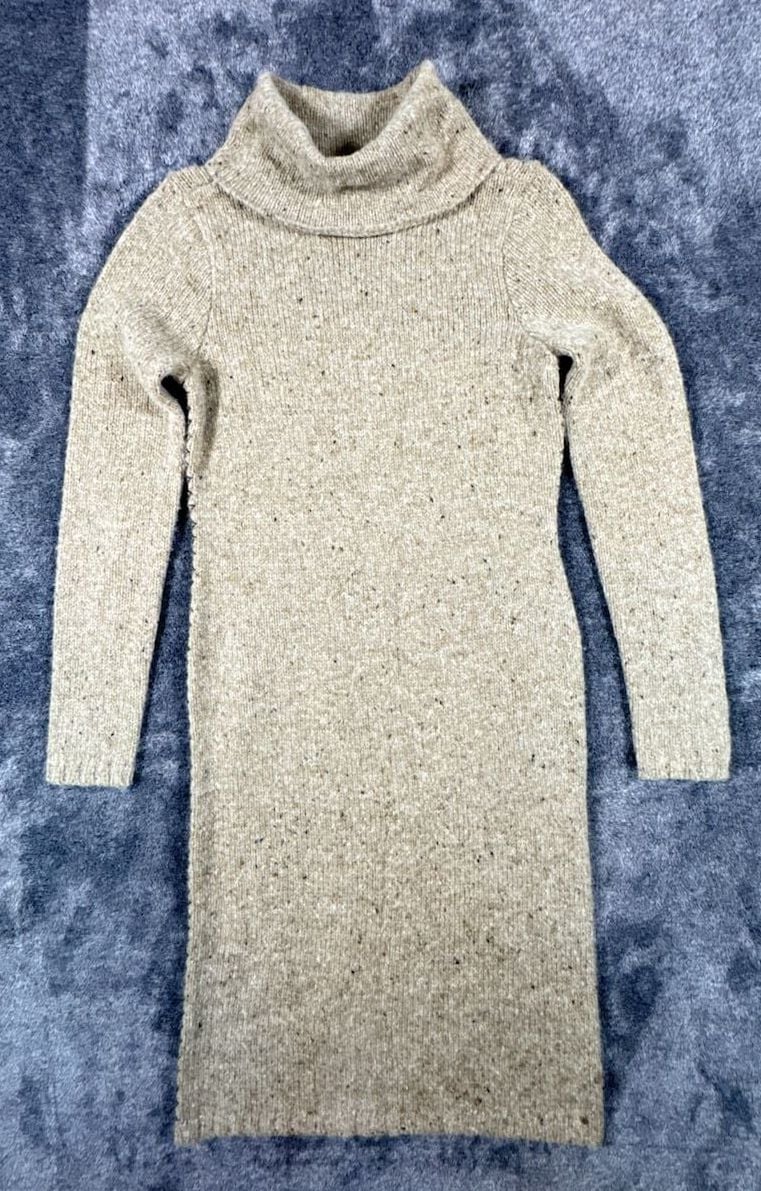 Ralph Lauren Turtleneck Sweater Dress Size PS Neutral Donegal Wool Fall Brown 2