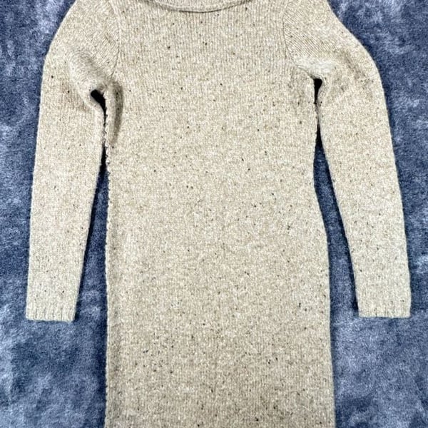 Ralph Lauren Turtleneck Sweater Dress Size PS Neutral Donegal Wool Fall Brown