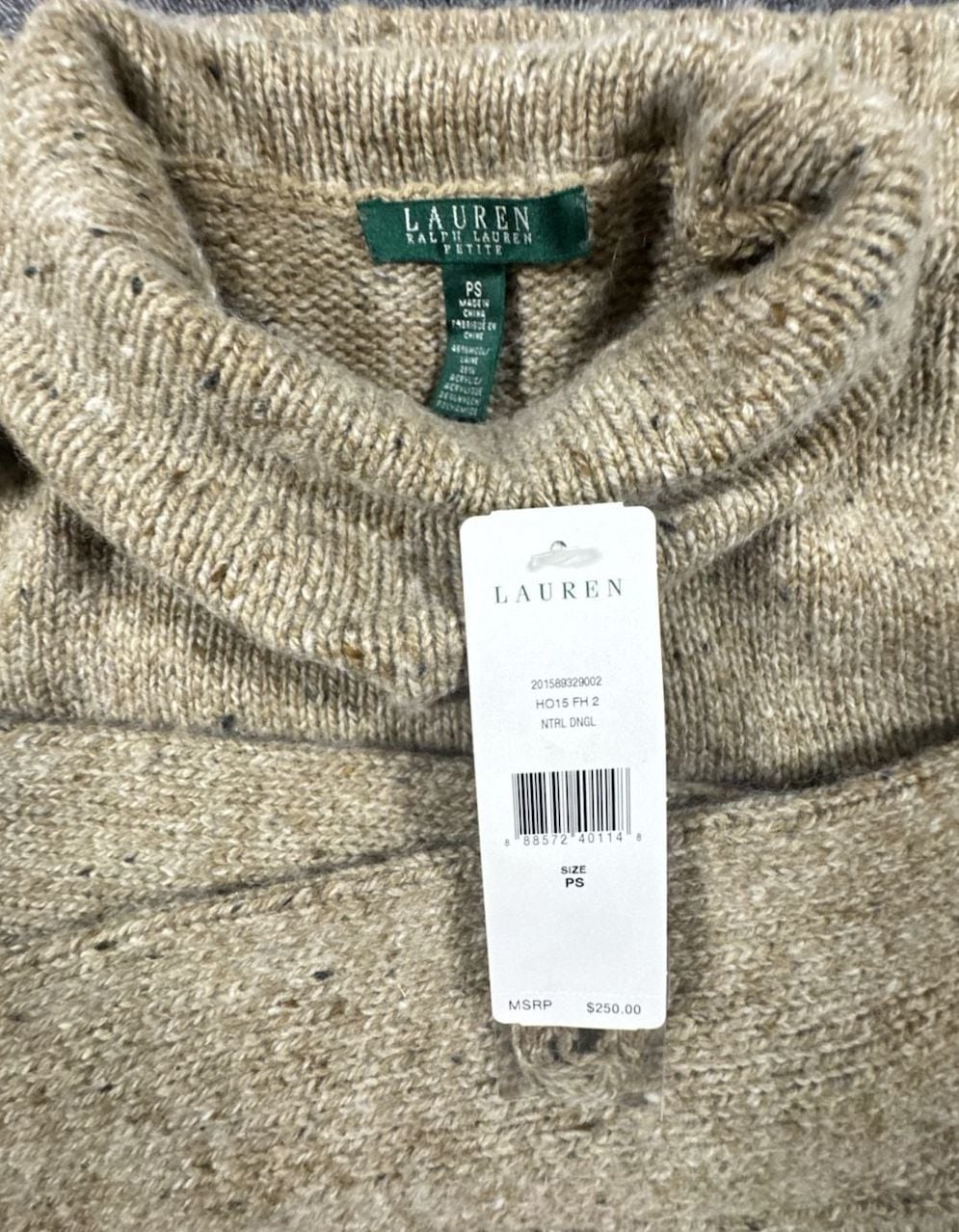 Ralph Lauren Turtleneck Sweater Dress Size PS Neutral Donegal Wool Fall Brown 3