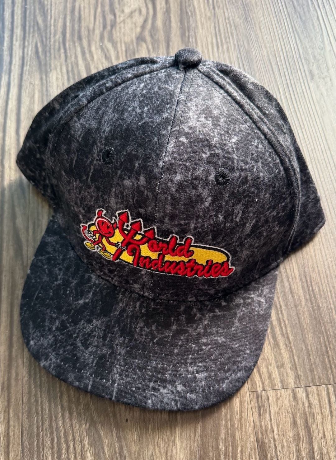 World Industries Willy Flameboy Snapback Acid Wash Black Hat Cap New 2