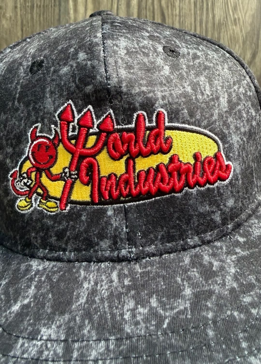 World Industries Willy Flameboy Snapback Acid Wash Black Hat Cap New 4