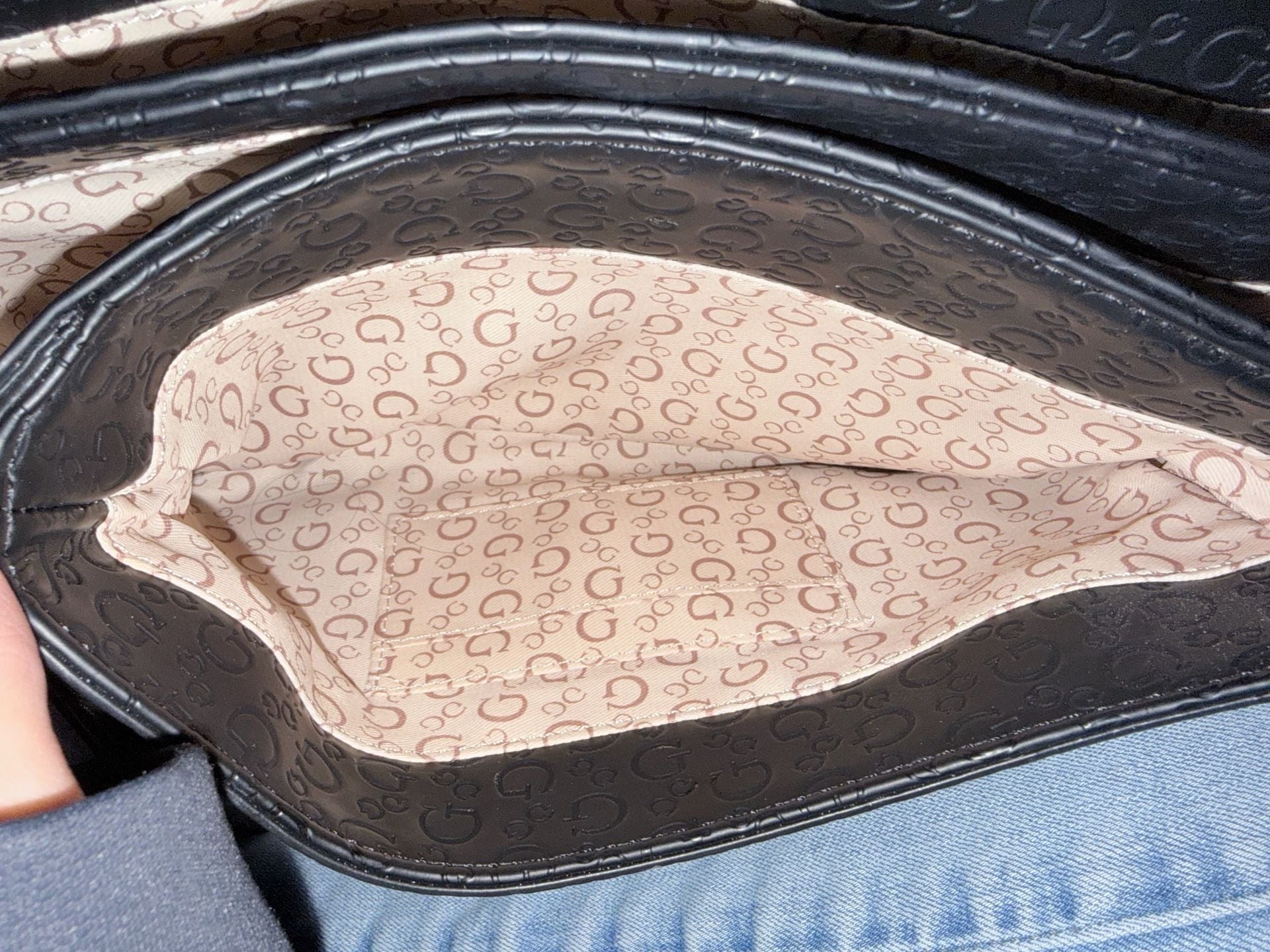 Guess Logo Embossed Metallic Silver Top Handle Crossbody Bag 8