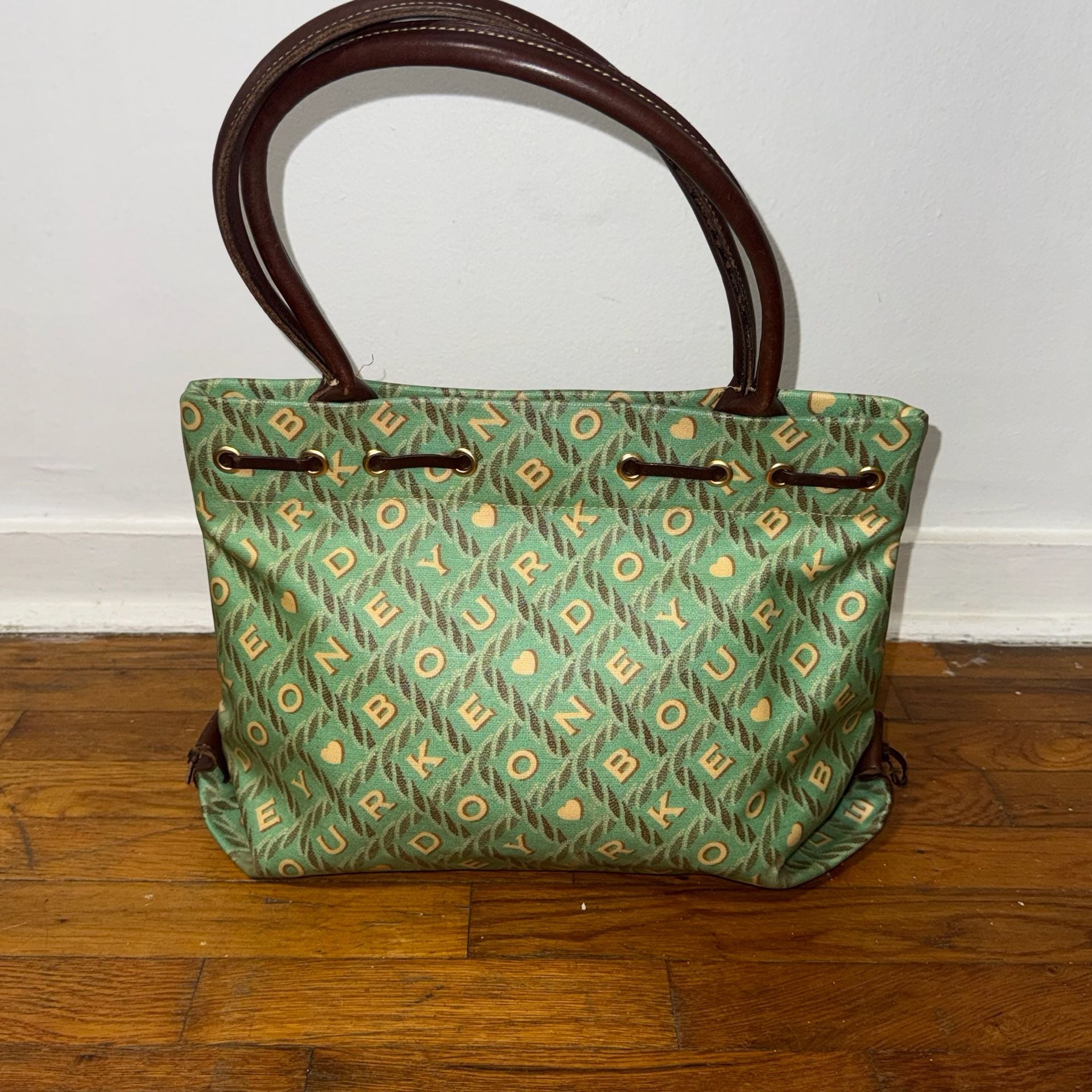 Vintage Dooney & Bourke Green Monogram Tassel Tote Bag 3