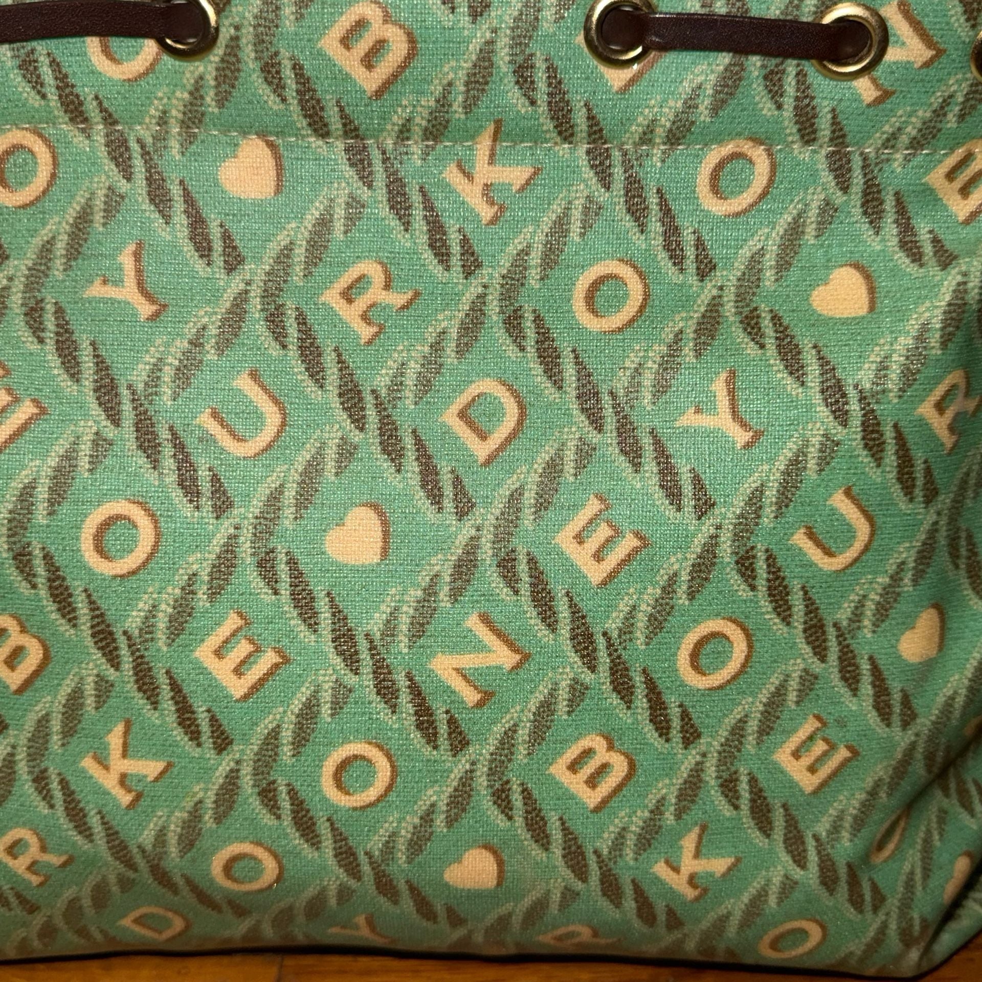 Vintage Dooney & Bourke Green Monogram Tassel Tote Bag 4