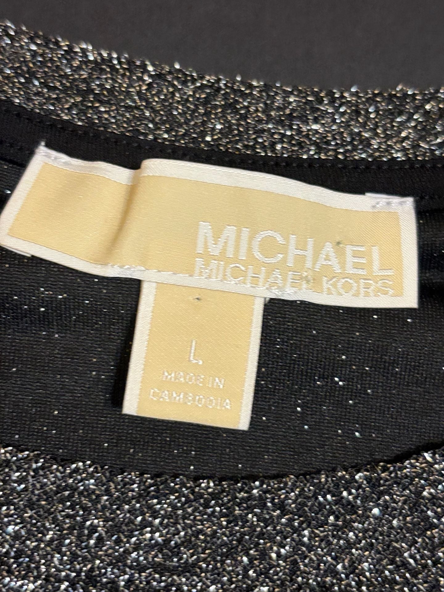 Michael Kors Cold Shoulder Top Size L Black Metallic Sparkle Long Sleeve 3