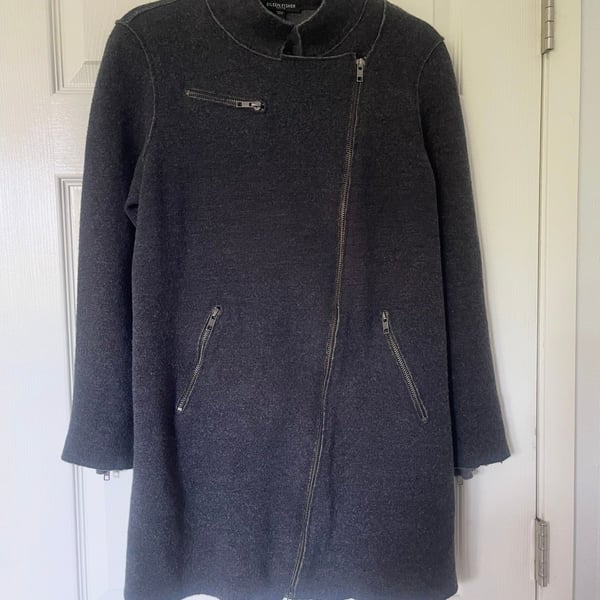 Eileen Fisher Merino Wool Moto Jacket Size PL Charcoal Gray Asymmetric Zip