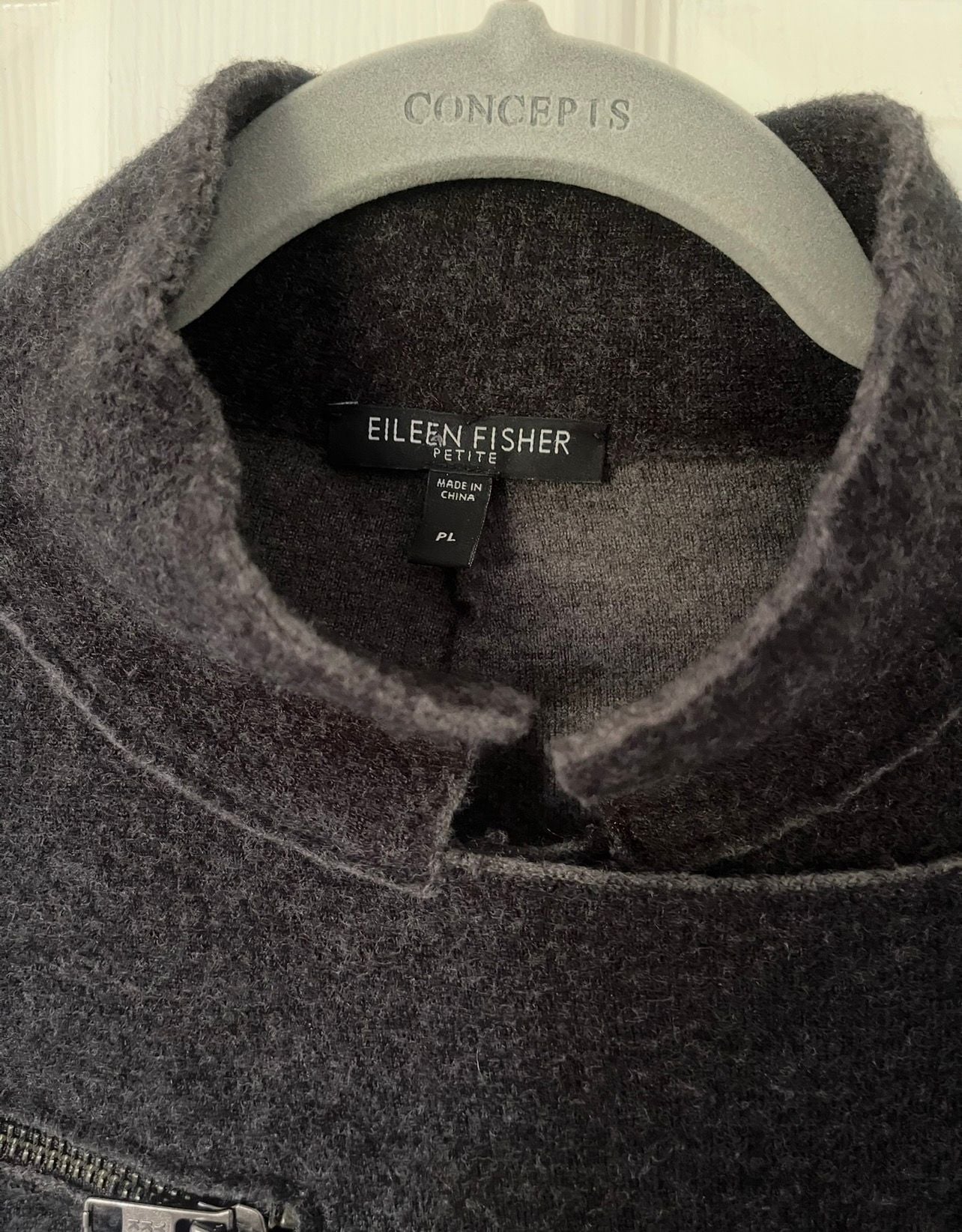 Eileen Fisher Merino Wool Moto Jacket Size PL Charcoal Gray Asymmetric Zip 3