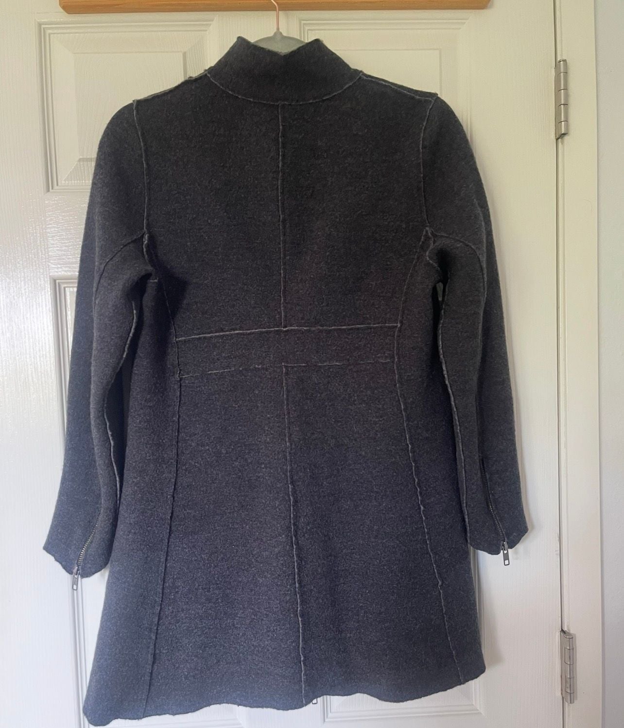 Eileen Fisher Merino Wool Moto Jacket Size PL Charcoal Gray Asymmetric Zip 5