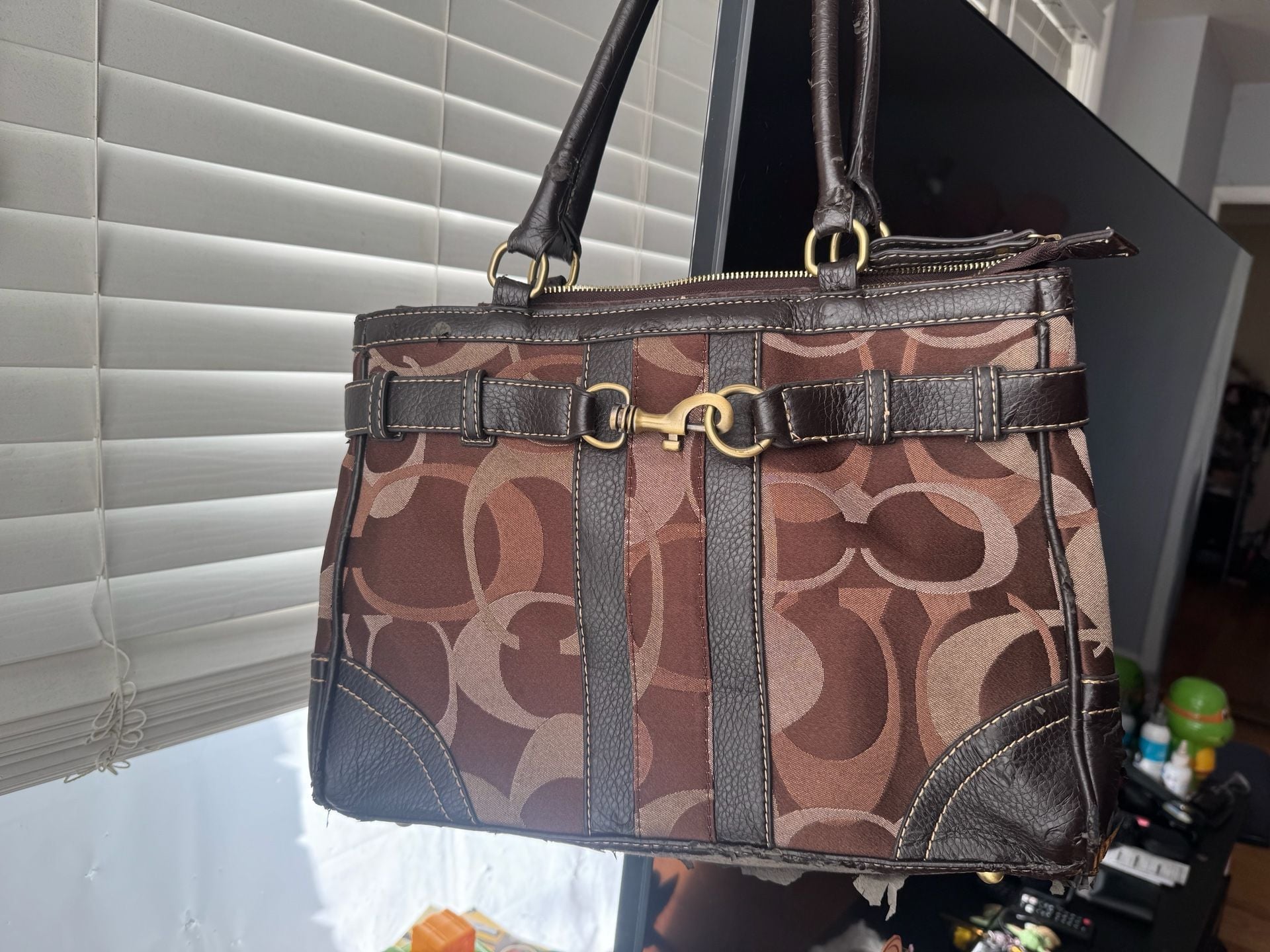 Coach Hamptons Signature Brown Satchel Handbag 2