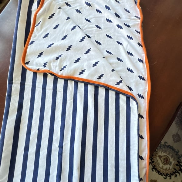 Pottery Barn Kids Reversible Baby Blanket Lightning Bolt Navy Orange