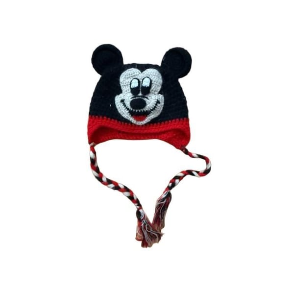 Disney Mickey Mouse Crochet Laplander Beanie Hat Black Red