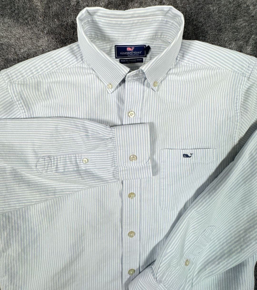 Vineyard Vines Slim Fit Tucker Shirt Striped Button Down Size XS White Blue 2
