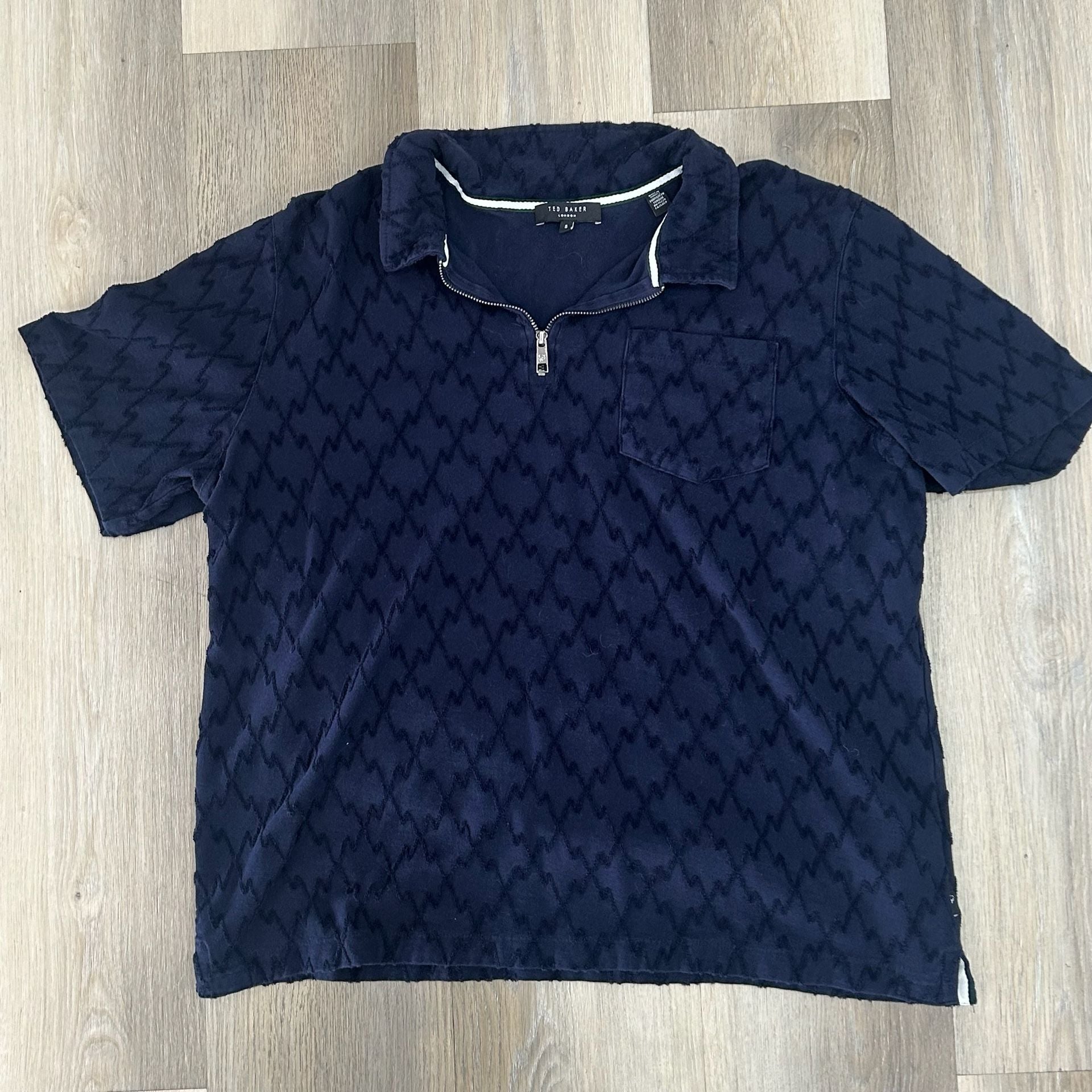Ted Baker London Half-Zip Polo Size 5 Blue Jacquard Short Sleeve Shirt 2