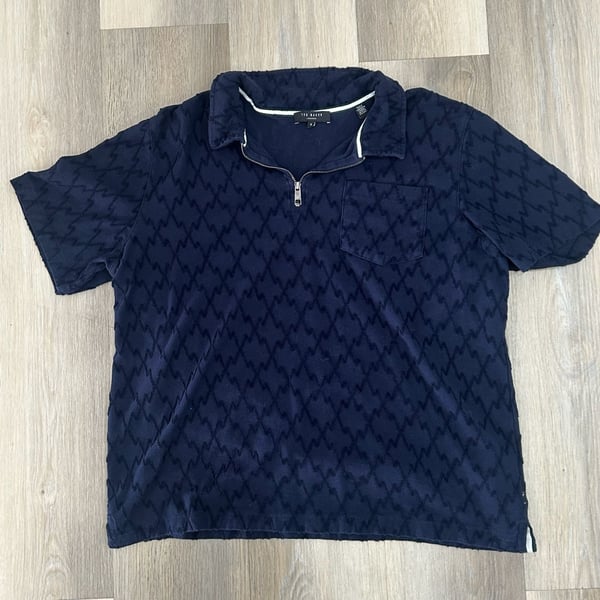 Ted Baker London Half-Zip Polo Size 5 Blue Jacquard Short Sleeve Shirt