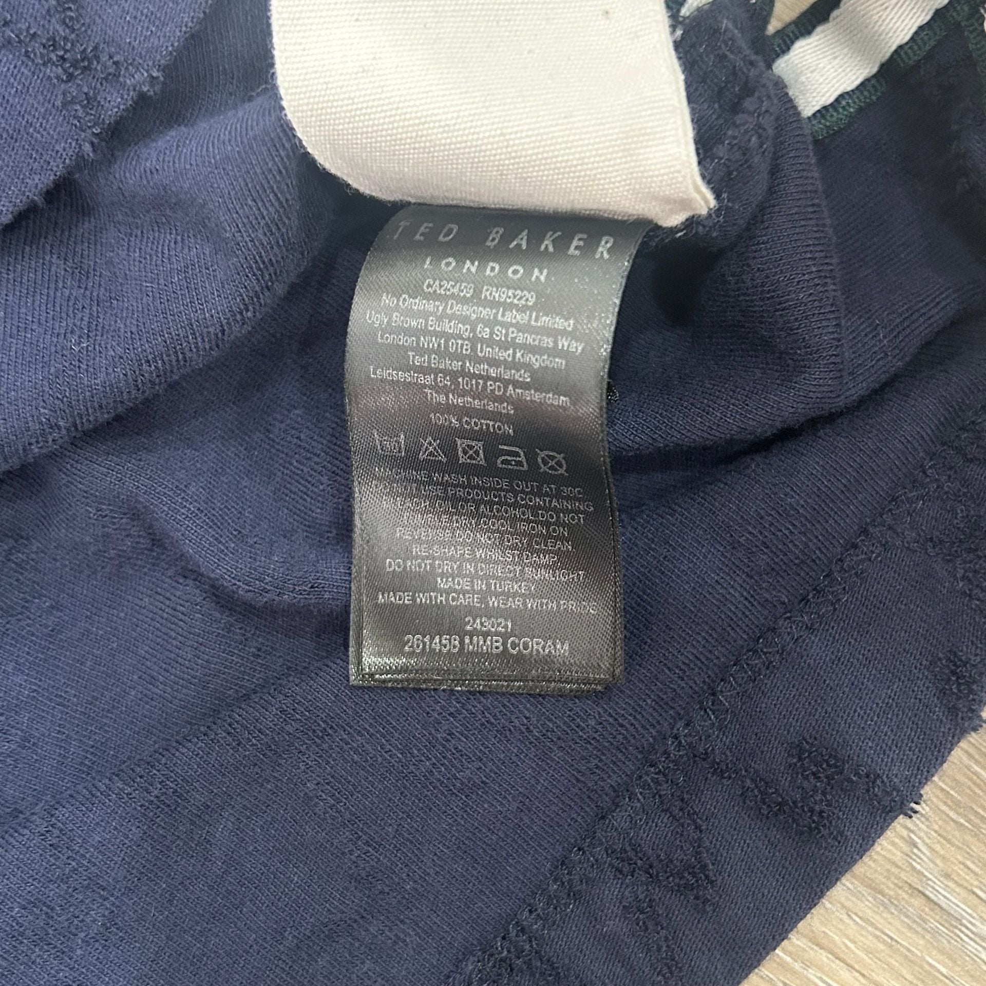 Ted Baker London Half-Zip Polo Size 5 Blue Jacquard Short Sleeve Shirt 8