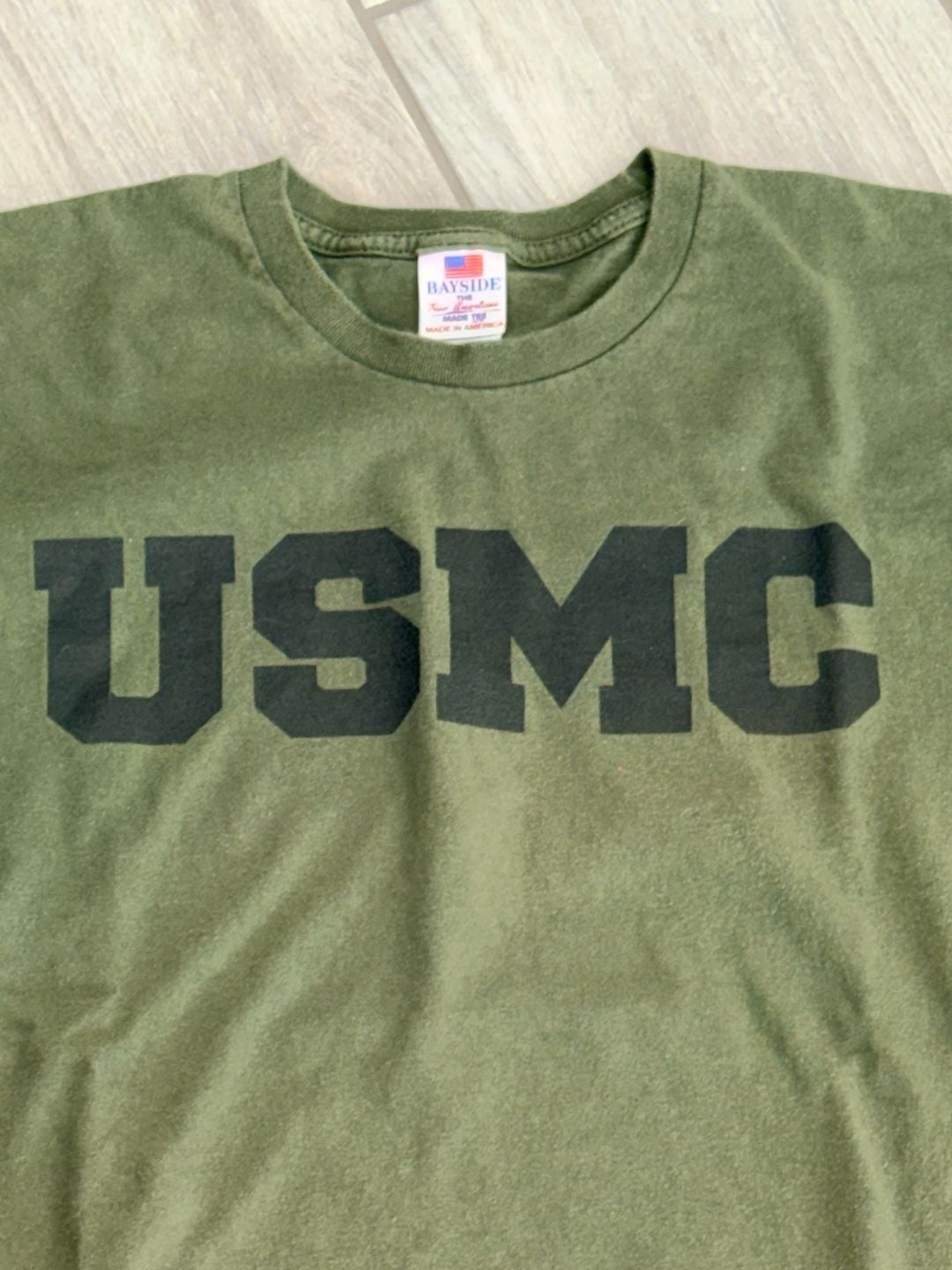 Bayside USMC T-Shirt Large Olive Green Made In USA Graphic Tee Item 0498 4