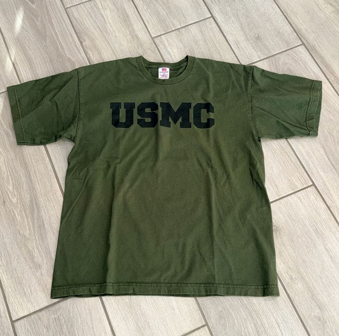Bayside USMC T-Shirt Large Olive Green Made In USA Graphic Tee Item 0498 2