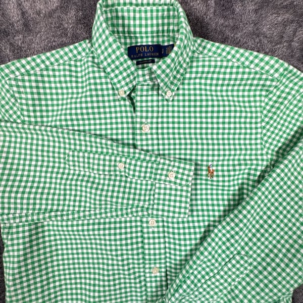 Polo Ralph Lauren Classic Fit Gingham Oxford Shirt Size S Green White